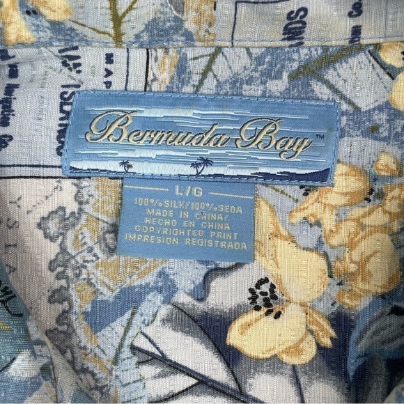 Bermuda Bay Shirt Mens Large 100% Silk Hawaiian Button Up Camp Loop Collar - Picture 3 of 6